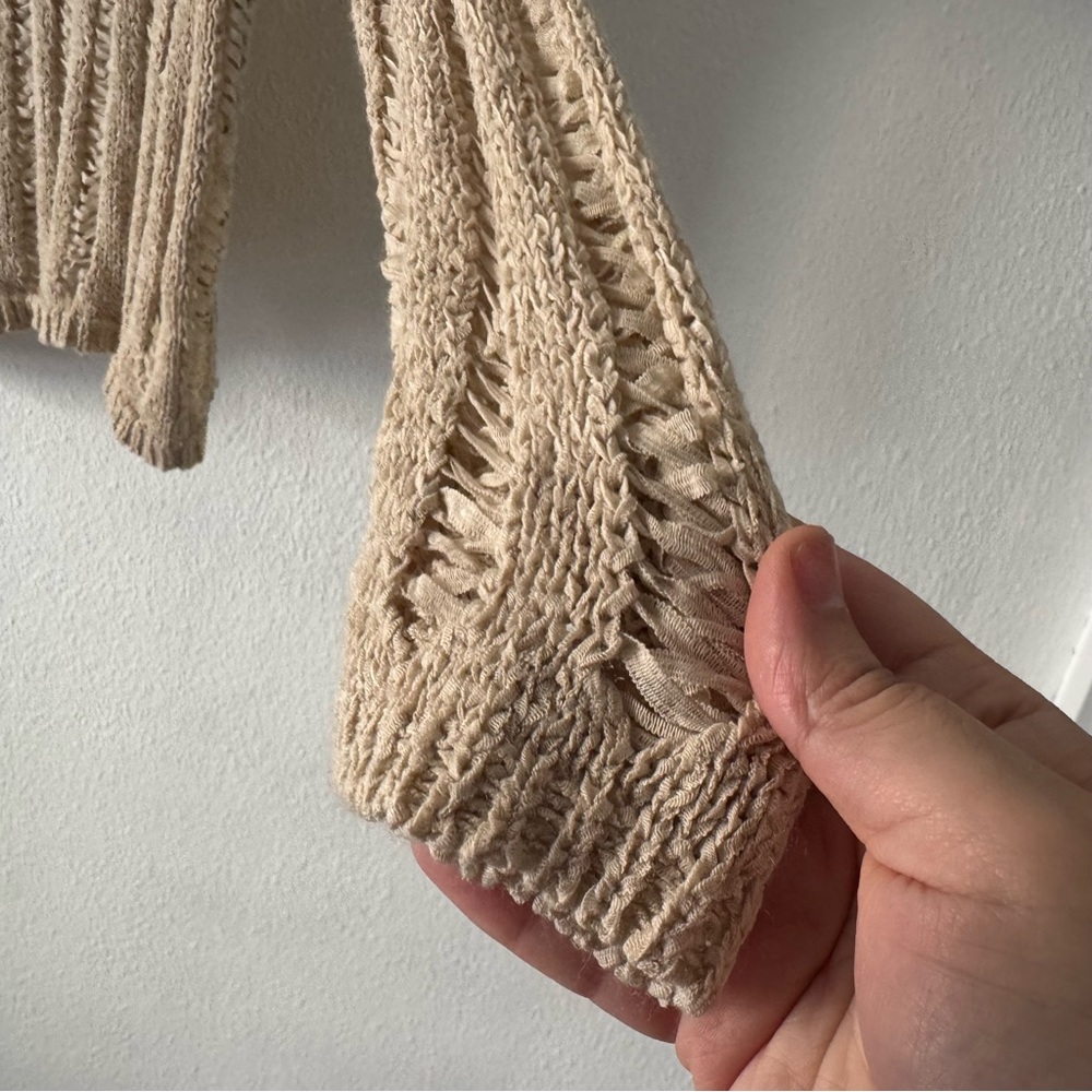 Sweet Wanderer Boho Cottagecore Crochet Top Cream Tan XL Grunge Distressed - Picture 6 of 12